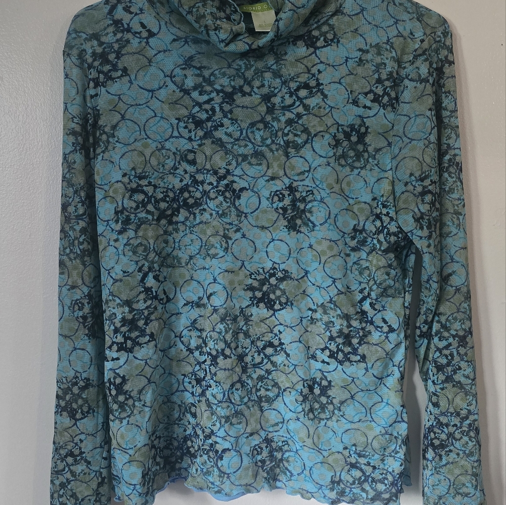 Sigrid Olsen Blue and Black Patterned Blouse - Picture 3 of 4